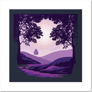 hills tree silhouette Posters and Art